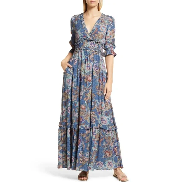 BTFL-Life | Dresses | Btfllife Floral Ruffle Maxi Dress In Teal Nwot |  Poshmark